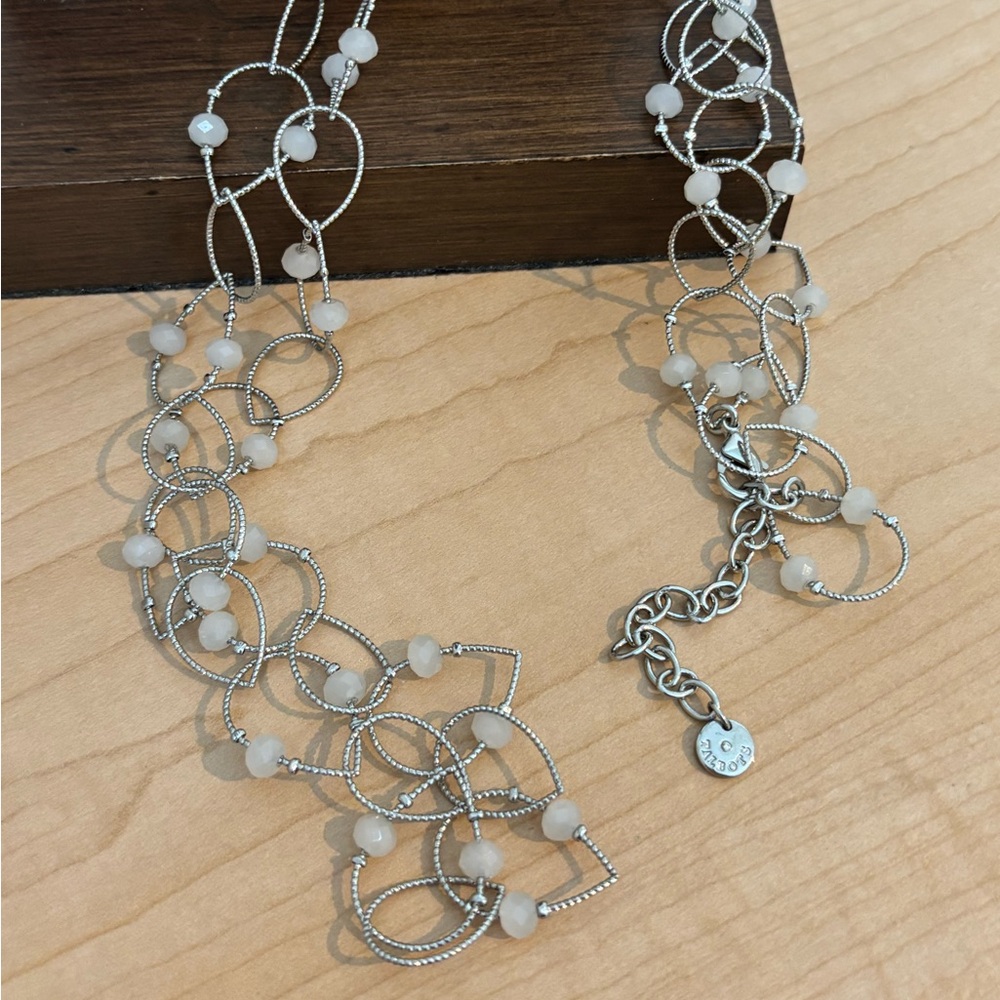 Vintage Talbots Silver Loop Necklace w small white beads/wear single or double